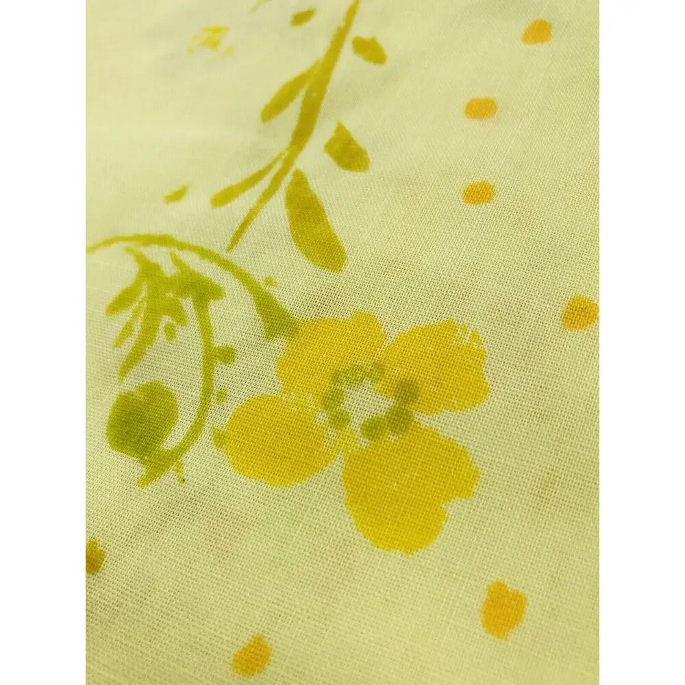 Pequot 70s Yellow Flower Power Twin Flat Sheet Muslin Dacron Wildflowers Orange